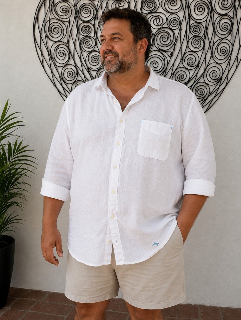 Tommy Bahama Men’s XXL 100% Linen White Button Front Shirt Coastal Resort Beach